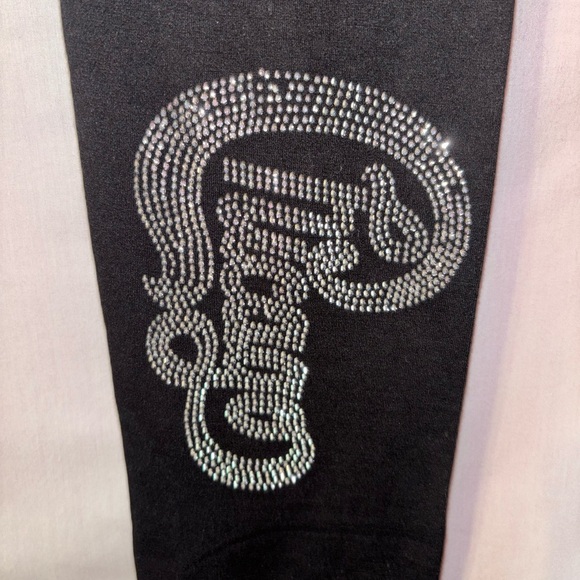 Bamboo Charcoal Black Leggings with Glitter Heart and Chicago Embellishment - Picture 3 of 9